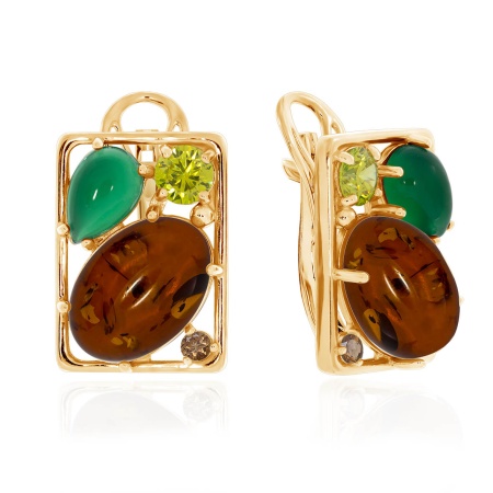 Купить оптом серьги из серебра с агатами, янтарём и фианитами 2320861176-60 от Krasnoe