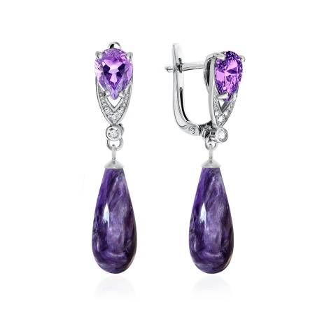 Купить оптом серьги из серебра с чароитами и фианитами 2340460795л-92 от Krasnoe