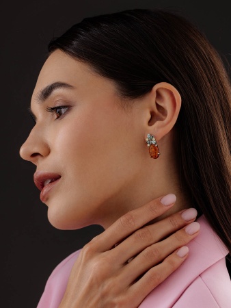 Купить оптом серьги из серебра с янтарём и фианитами 2340860886-60 от Krasnoe