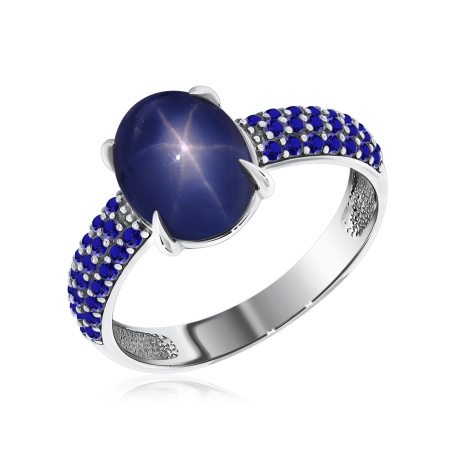 Купить оптом кольцо из серебра с сапфир звездчатыйом и ситаллами 1340940373л-82 от Krasnoe