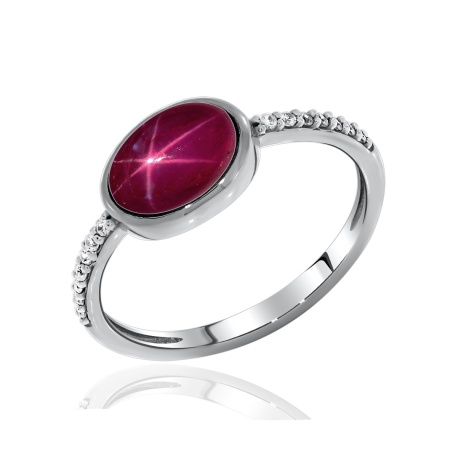 Купить оптом кольцо из серебра с рубином звездчатым и фианитами 1340940375л-3 от Krasnoe