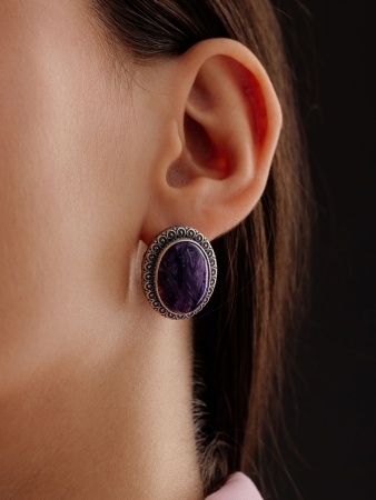 Купить оптом серьги из серебра с чароитами 2310460956 от Krasnoe