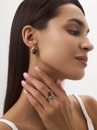 Купить оптом серьги из серебра с ситаллами, янтарём и фианитами 2340861168-60 от Krasnoe