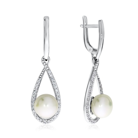 Купить оптом серьги из серебра с жемчугами и фианитами 2340050804-1 от Krasnoe