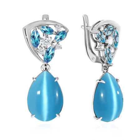 Купить оптом серьги из серебра с кошачий глазами, кристаллами, кристалл ювелирныйами и фианитами 2340260885-70 от Krasnoe