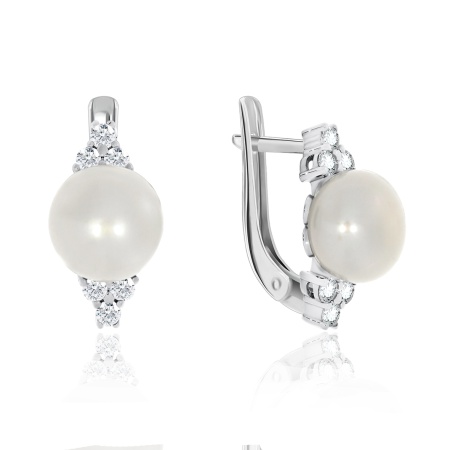 Купить оптом серьги из серебра с жемчугами и фианитами 2340050802л от Krasnoe