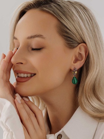 Купить оптом серьги из серебра с малахитами и фианитами 2340381886-31 от Krasnoe