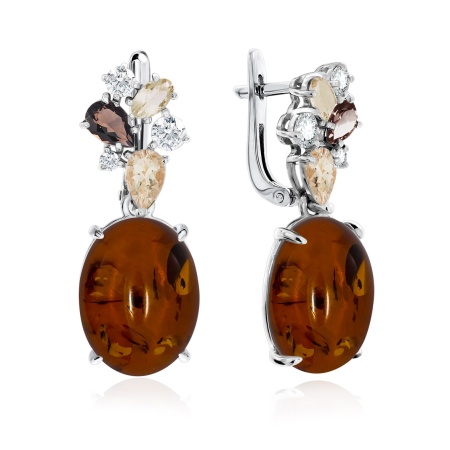 Купить оптом серьги из серебра с янтарём и фианитами 2340860874-39 от Krasnoe