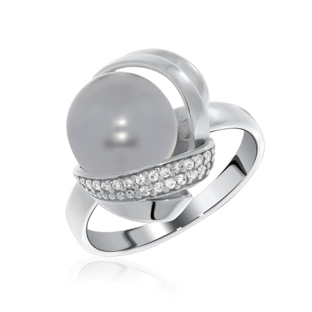 Купить оптом кольцо из серебра с жемчугом и фианитами 1340050861-21 от Krasnoe