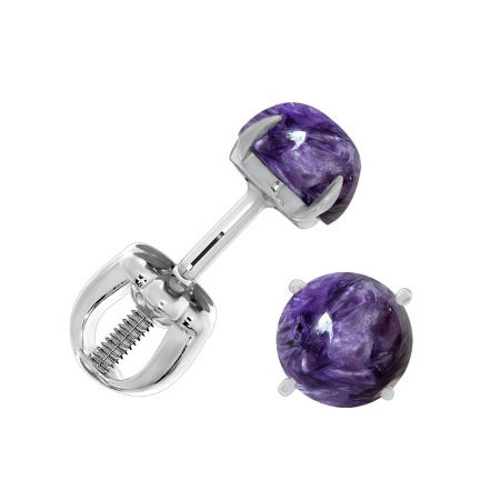 Купить оптом пусеты из серебра с чароитами П340462650 от Krasnoe