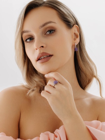 Купить оптом серьги из серебра с фианитами и чароитами 2340460380-93 от Krasnoe