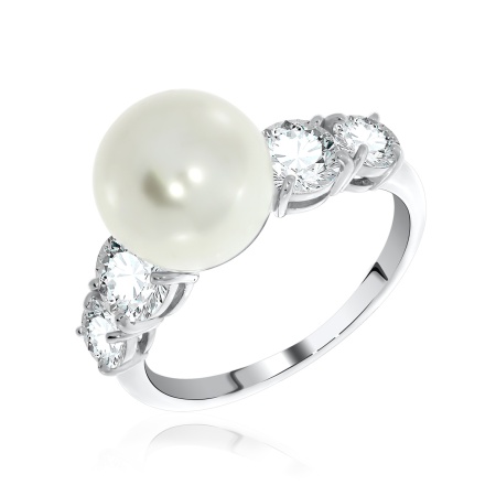 Купить оптом кольцо из серебра с жемчугом и фианитами 1340240869 от Krasnoe