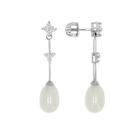 Купить оптом пусеты из серебра с жемчугами и фианитами П340050737 от Krasnoe