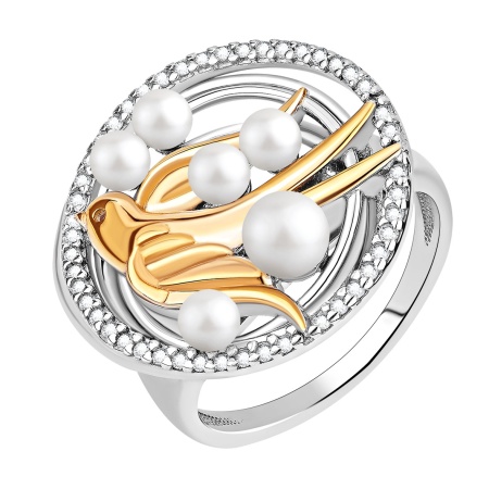 Купить оптом кольцо из серебра с жемчугами и фианитами 1350834600л от Krasnoe