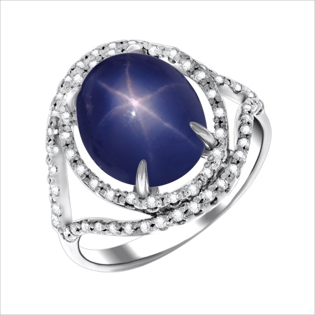 Купить оптом кольцо из серебра с сапфир звездчатыйом и фианитами 1340940194-8 от Krasnoe