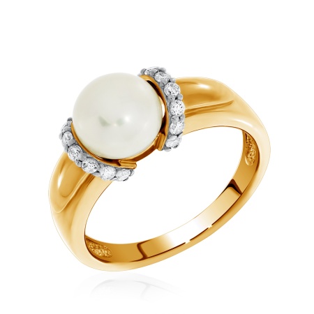 Купить оптом кольцо из серебра с жемчугом и фианитами 1329050820 от Krasnoe